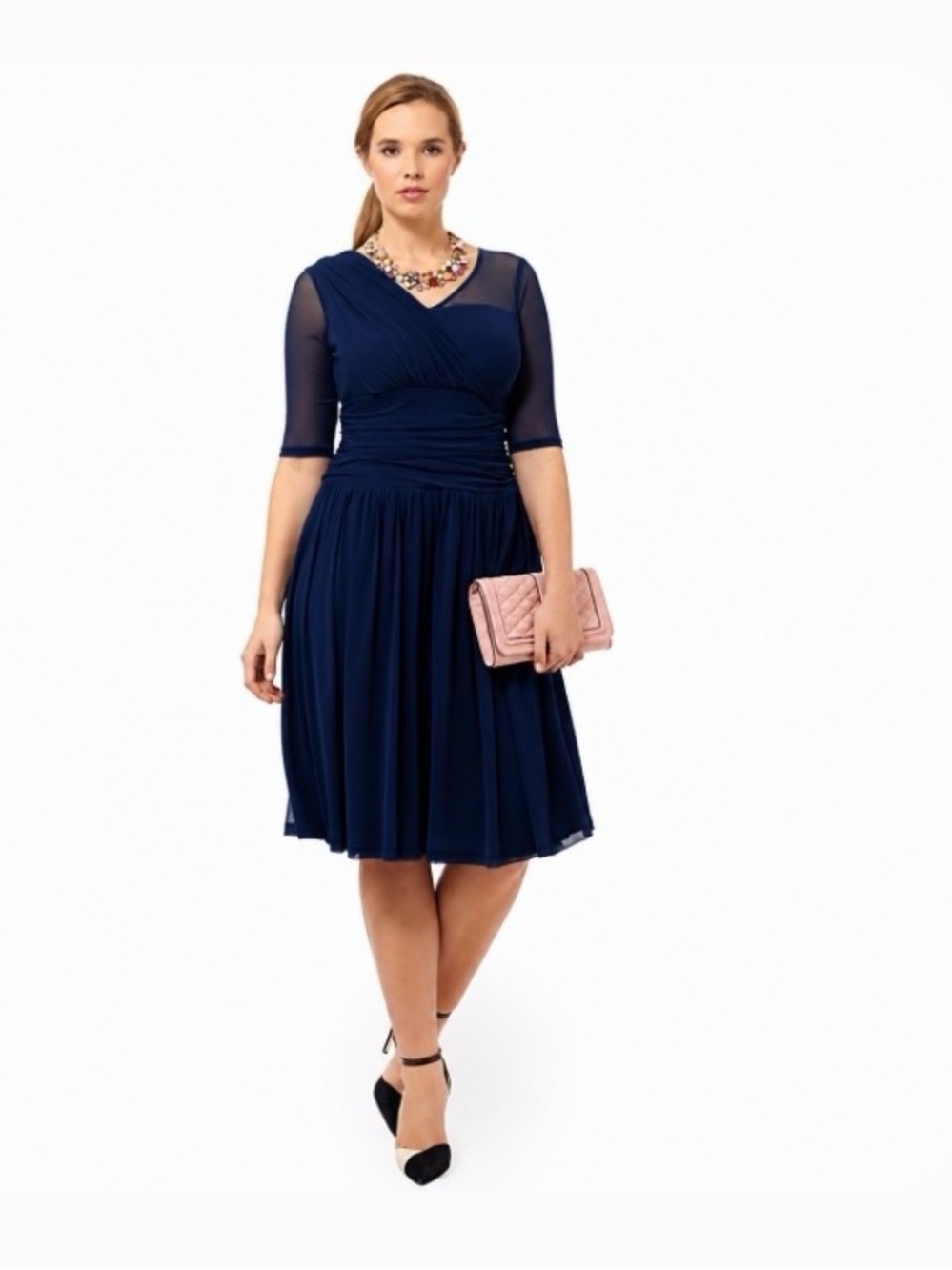 Kiyonna Navy Blue Modern Mesh Vintage MIdi Dress Woman’s Plus Size 2X (18-20)